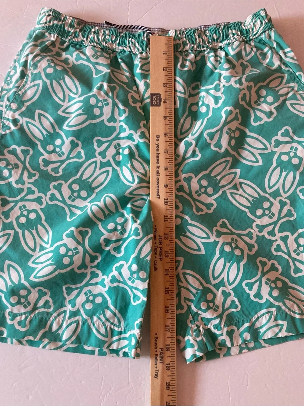 Psycho Bunny SZ XL boys Teal and White Bunny-and-Bones Swim Shorts